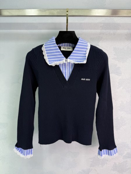 Miu Miu's new pre-fall 25 jacquard lettering knit long-sleeved top